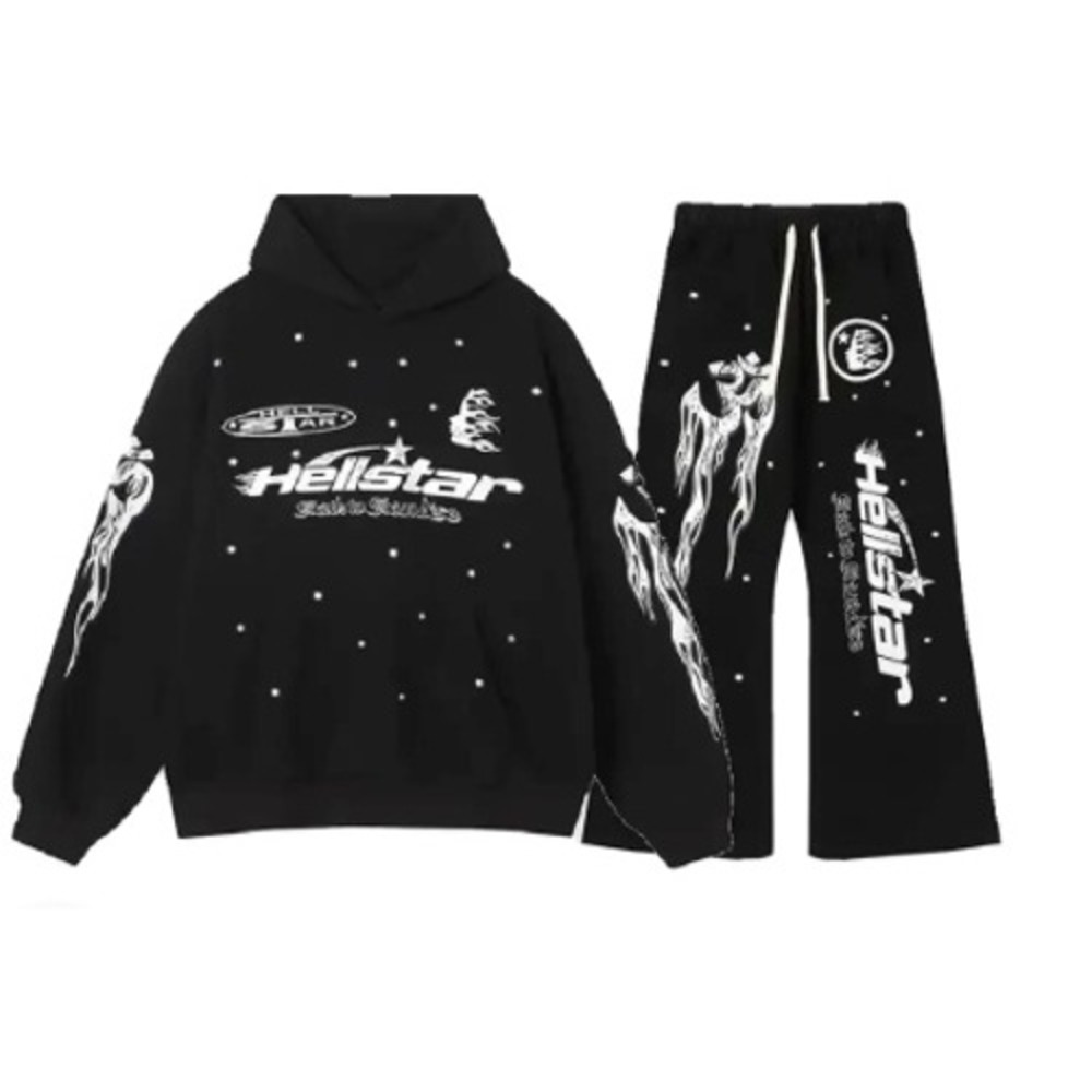 Hellstar Studios Records Tracksuit Hoodie Pants Set Mens L Black Streetwear